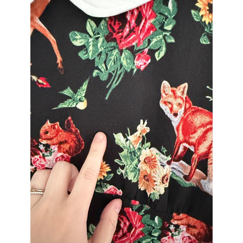 Hell Bunny Vixen Woodland Creature Fox Deer Floral Peter Pan Collar Dress Retro - Picture 3 of 10